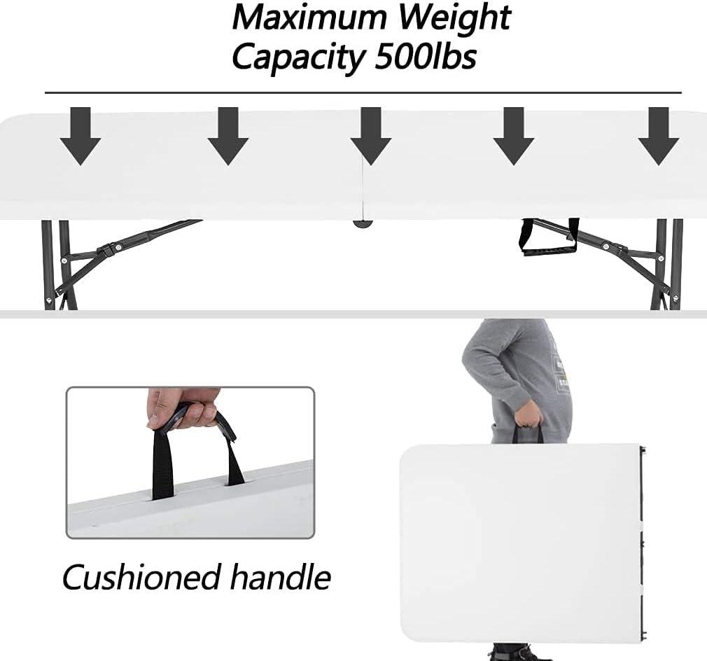 CL.HPAHKL 4 ft Folding Table with 3 Adjustable Height, Small Plastic Foldable Table with Carrying Handle, Portable Camping Table Fold in Half for Indoor Outdoor Camping, Picnic and Party, White