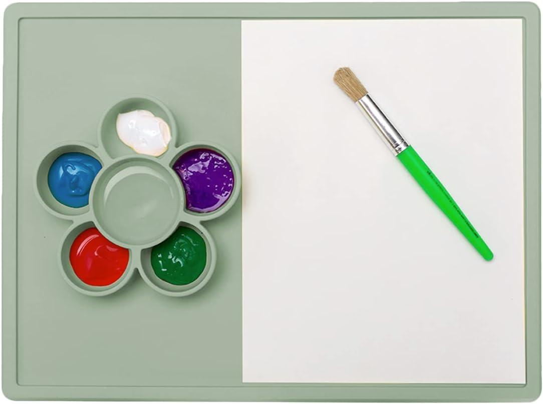 ezpz Play Mat for Baby + Toddler - 6 Months+ (Sage) - Suction Plate with Flower Compartments for Crafts, Painting, Sorting, Snack Time - Fits Standard Piece of Paper