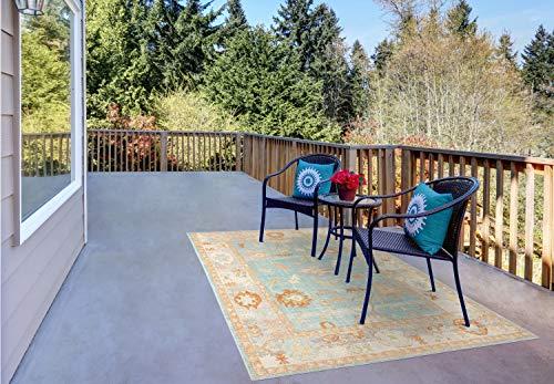 AMER Rugs Bohemian Gretna Collection, Indoor/Outdoor Aqua 9x12 Area Rug, Rugs for Living Room, Bedroom, Dining Room, Kitchen - Aqua/Beige