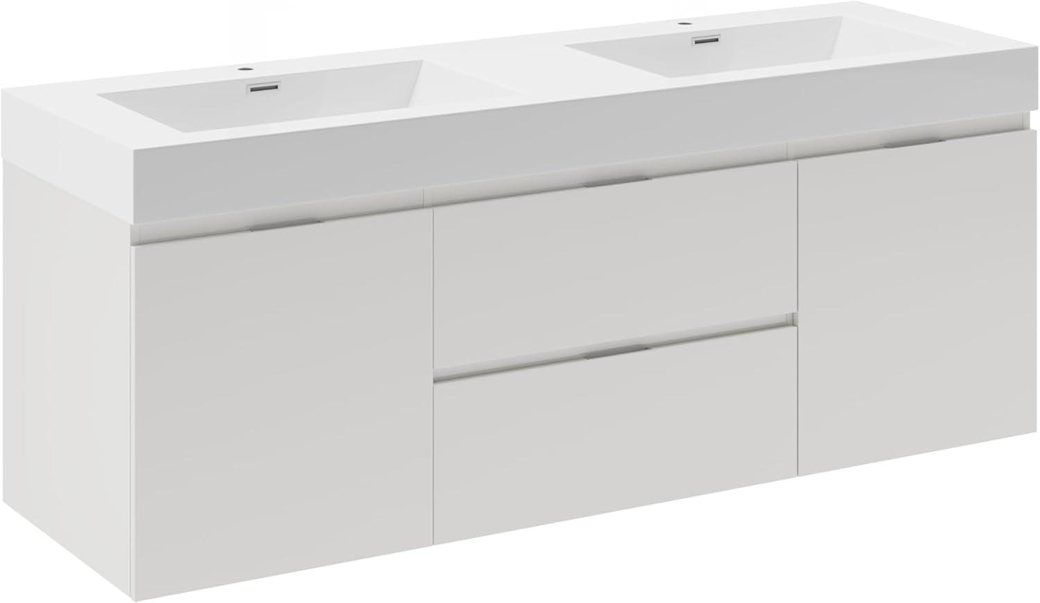 Valencia 60" Wall Mount Double Sink Bathroom Vanity with Top and Sinks (Faucets Not Included)