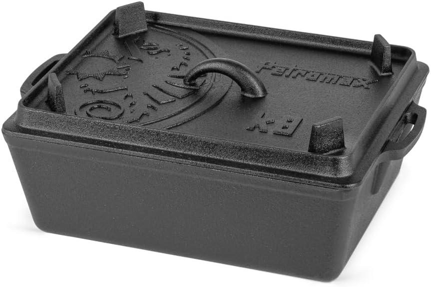 Petromax Loaf Pan with Lid, Large Cast Iron Bakeware Pan with Handles for Campfire or Home Kitchen, Pre-Seasoned, Also Use Lid for Cooking, 5.8 Quart