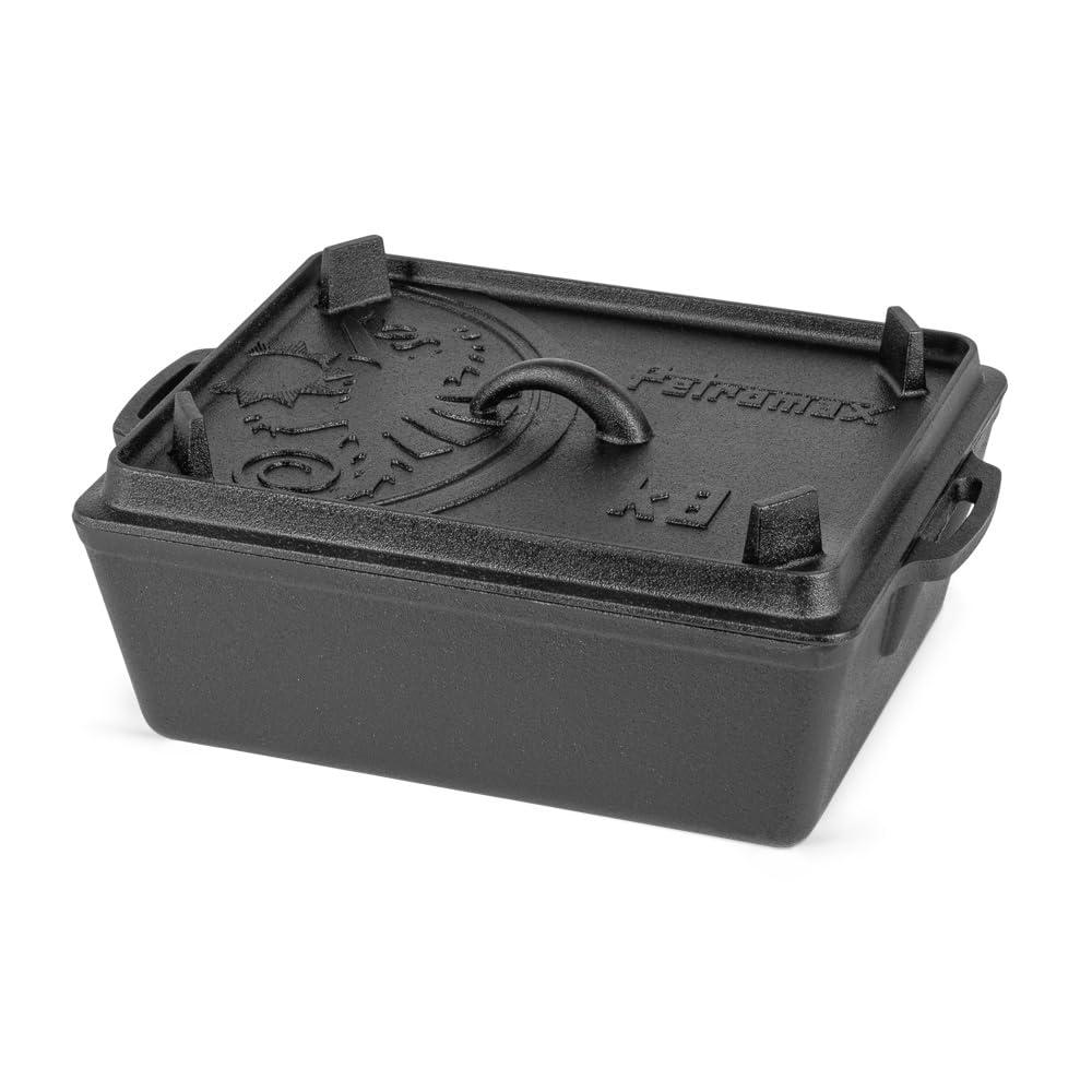 Petromax Loaf Pan with Lid, Large Cast Iron Bakeware Pan with Handles for Campfire or Home Kitchen, Pre-Seasoned, Also Use Lid for Cooking, 5.8 Quart
