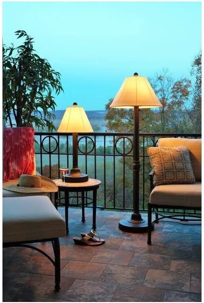 Patio Living Concepts Malibu 60 Outdoor Floor Lamp with 2 Bronze Resin Body and Natural Canvas Sunbrella Shade Cover