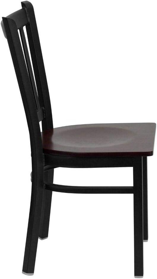 Windsor High Slat Side Chair in Black Steel with Mahogany Wood Seat