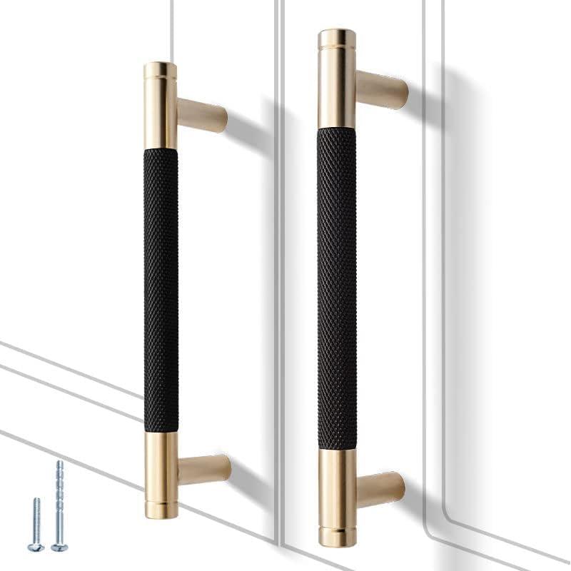 2 Pack 5 Inch 128 mm Knurled Cabinet Handles Cabinet Pulls Aluminum Handles Knurled Drawer Pulls Gold and Black Oxidation Finish with Diamond Pattern 6" Length (5" Hole Center)