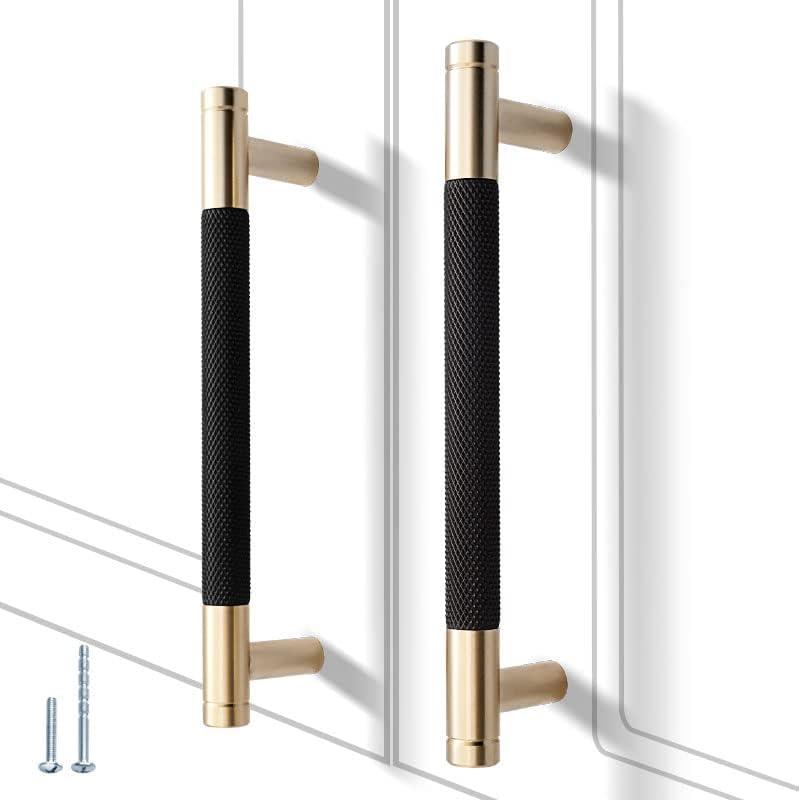 2 Pack 5 Inch 128 mm Knurled Cabinet Handles Cabinet Pulls Aluminum Handles Knurled Drawer Pulls Gold and Black Oxidation Finish with Diamond Pattern 6" Length (5" Hole Center)