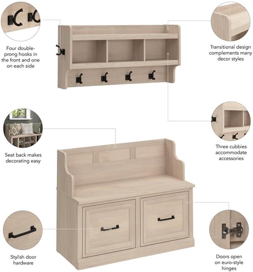 Woodland 40W Hall Tree and Shoe Bench w/ Doors in White Maple - Engineered Wood