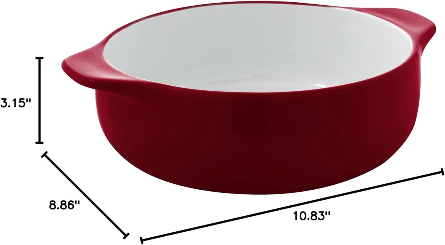 Red 2-Quart Vitrified Stoneware Round Casserole Baker