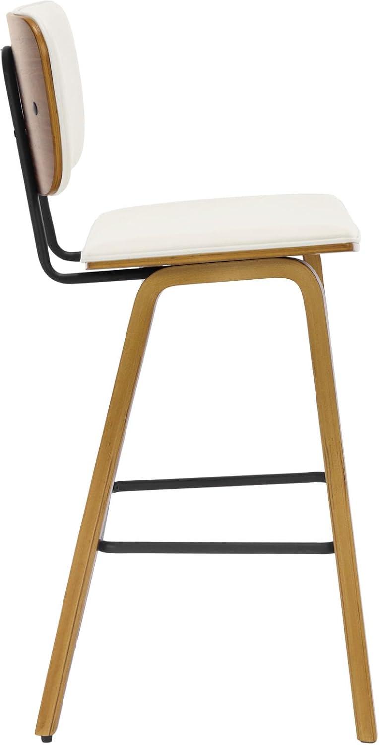 Cream PU Leather Upholstered Counter Stools with Walnut Wood Legs