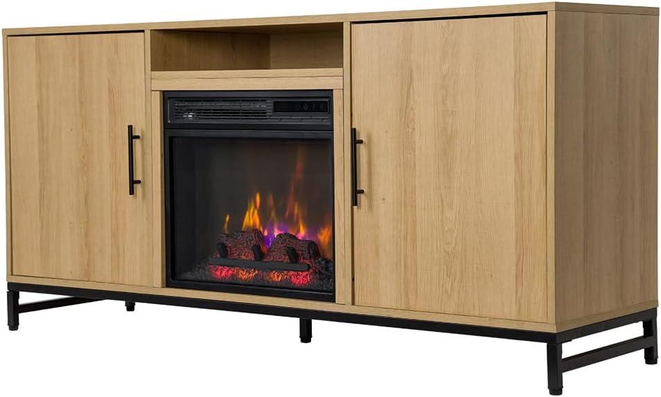 Modern Ember Rochester TV Stand, Entertainment Center, TVs up to 60", 2 Cabinets, 3 Shelves, with 18" Electric Fireplace