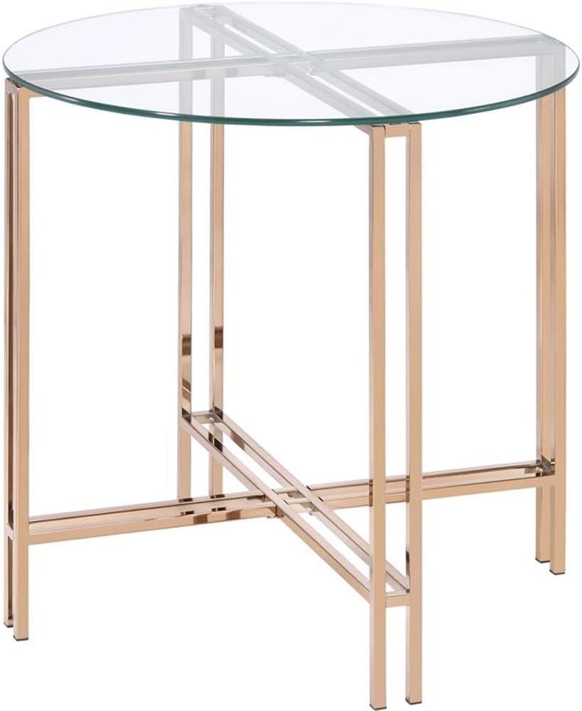 23" Round Glass Top Champagne Metal Accent Table