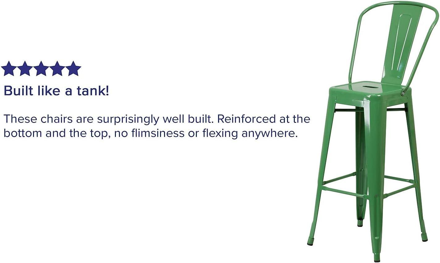 Flash Furniture Commercial Grade 30" High Green Metal Indoor-Outdoor Barstool with Removable Back