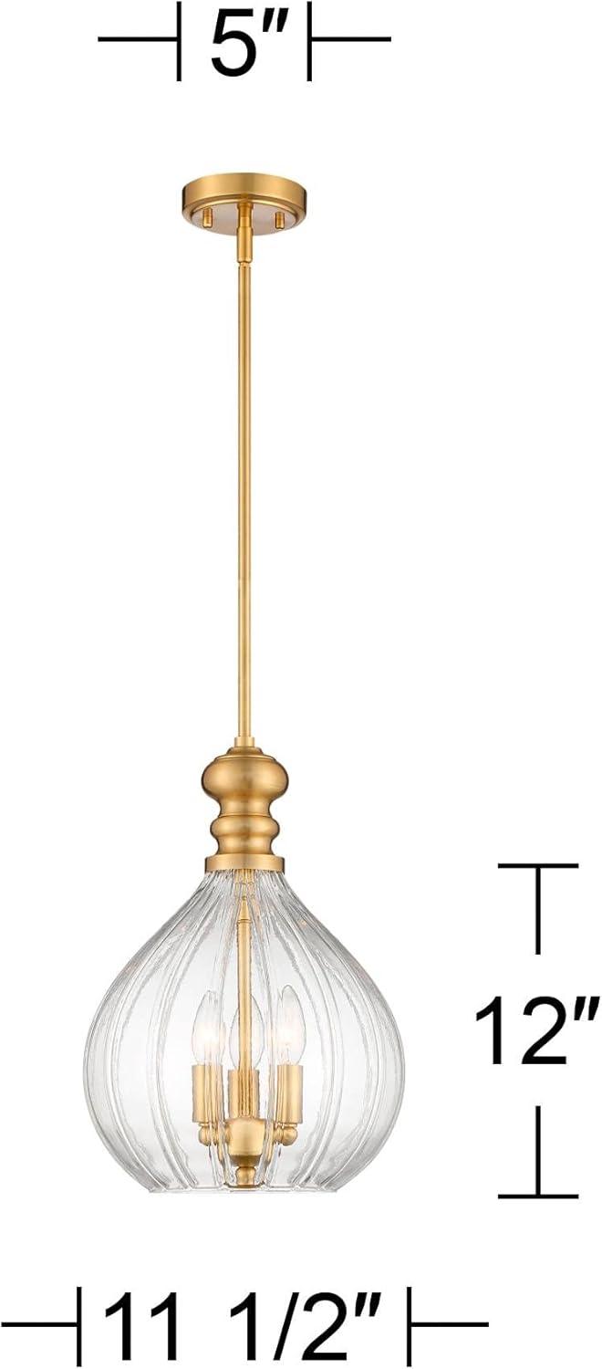 Possini Euro Design Houten Soft Gold Mini Pendant Chandelier 11 1/2" Wide Modern Fluted Clear Glass 3-Light Fixture for Dining Room Kitchen Island