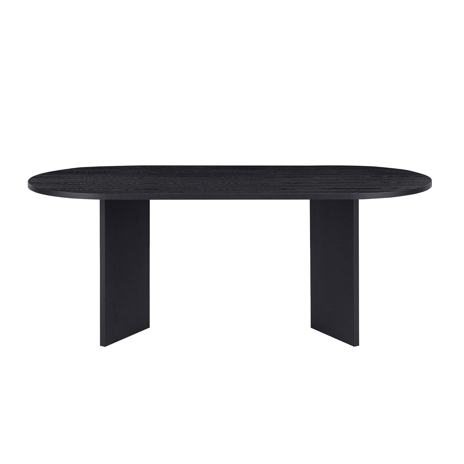 78" Black Oval Dining Table for 6 8 Person Wooden Kitchen Table Wood Dining Room Table Curved Meeting Tables Oval Conference Table with Wood Butterfly Base for Office