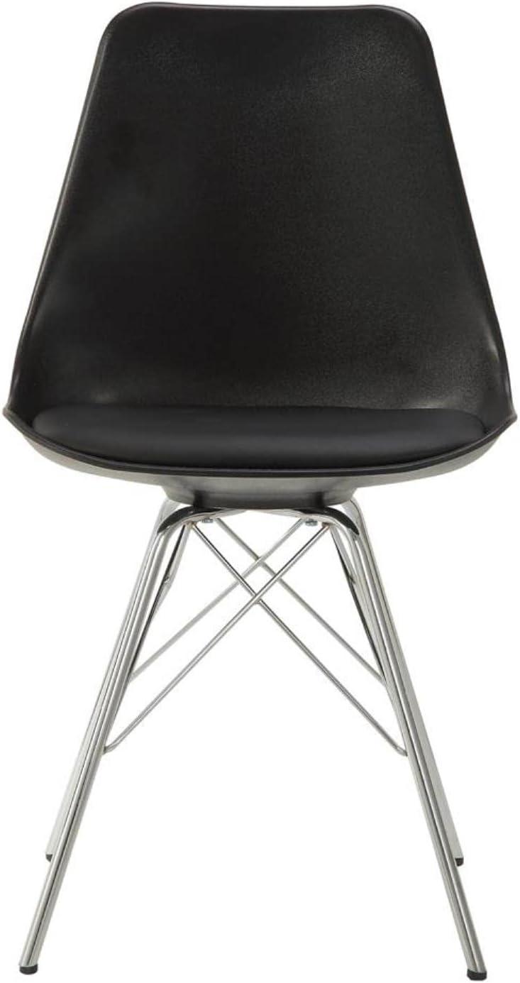 Contemporary Black Metal Side Chair with Chrome Finish and Padded Seat