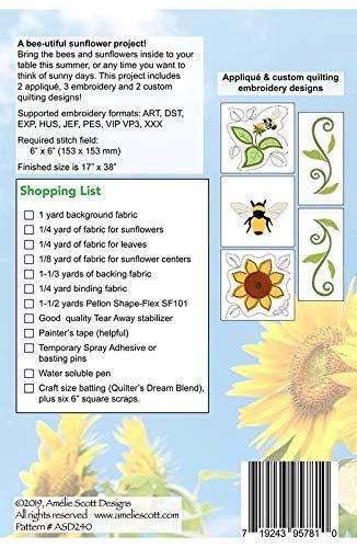 Bee-utiful Sunflower Embroidered Quilted Table Runner