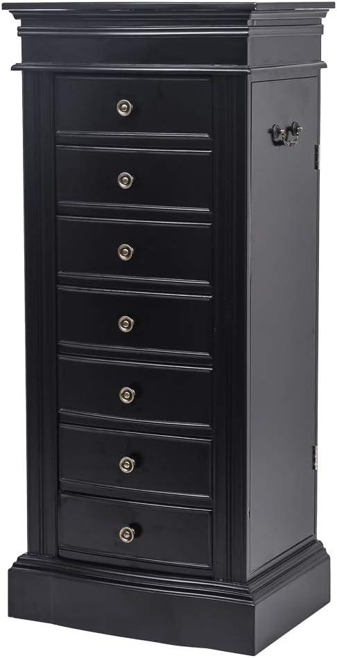 Black MDF Jewelry Armoire with Mirror and Drawers