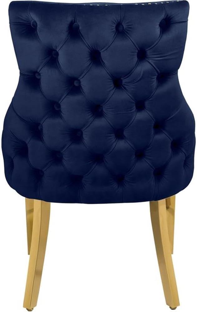 Meridian Furniture Tuft Navy Velvet Dining Chair in Gold Finish (Set of 2)