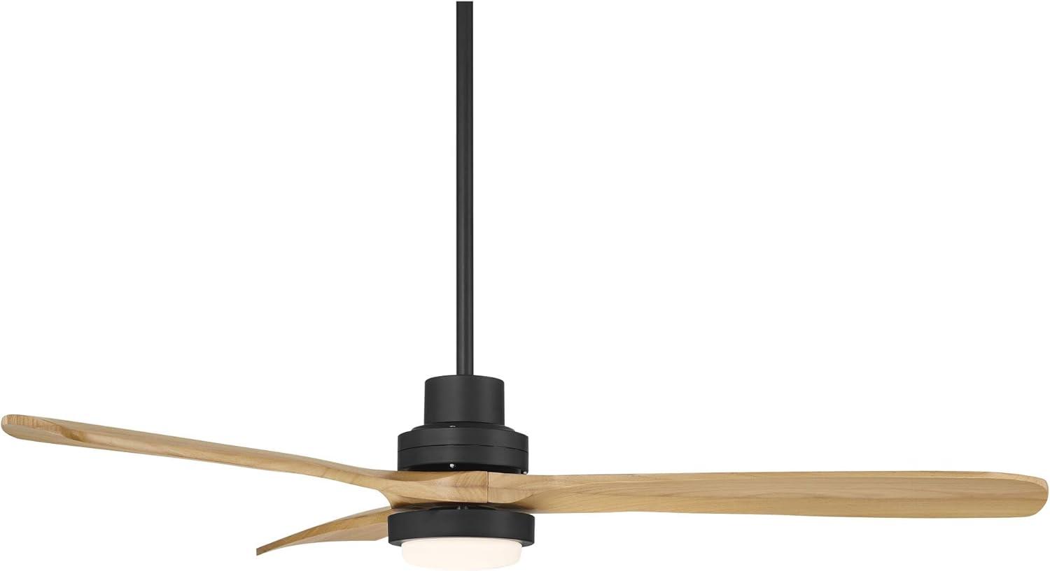 Casa Vieja 52" Delta Modern Indoor Outdoor Ceiling Fan 3 Blade CCT LED Light Remote Control Matte Black Finish Wood Blades Bedroom Patio DC Motor