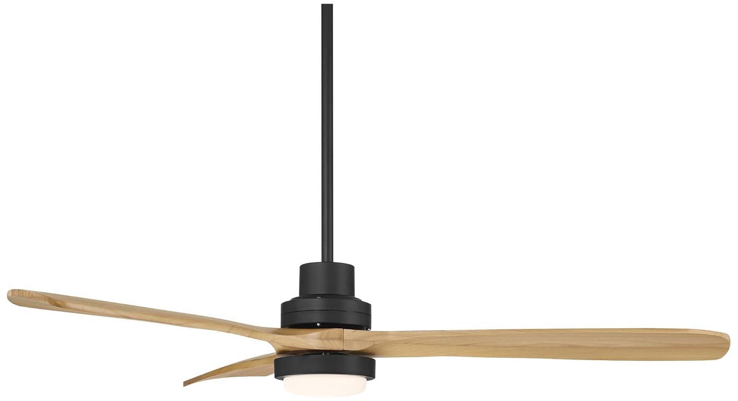 Casa Vieja 52" Delta Modern Indoor Outdoor Ceiling Fan 3 Blade CCT LED Light Remote Control Matte Black Finish Wood Blades Bedroom Patio DC Motor