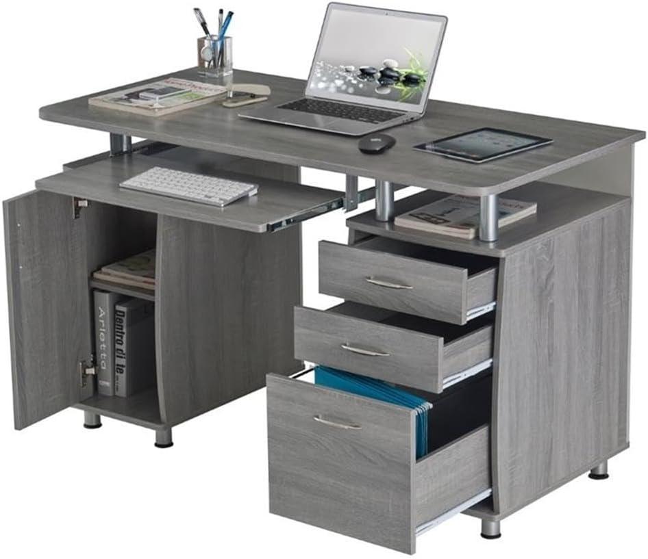 Gray MDF Wood Computer Desk with Storage and Filing Cabinet
