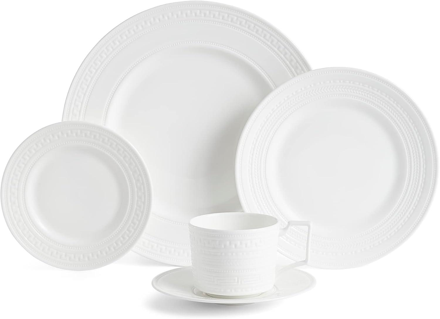 White Porcelain 5-Piece Intaglio Dinnerware Set