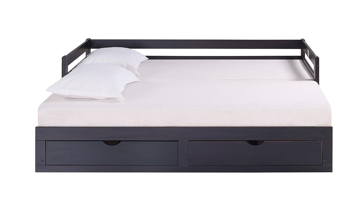 Alaterre Furniture Jasper Twin to King Extending Day Bed with Storage Drawers, Espresso