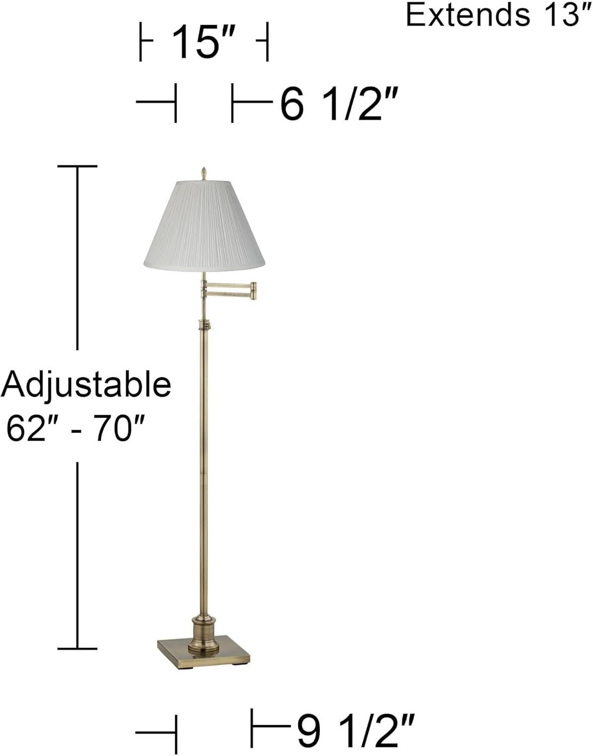 360 Lighting Chic Swing Arm Floor Lamp 70" Tall Antique Brass White Mushroom Pleated Empire Shade for Living Room Reading Bedroom Office