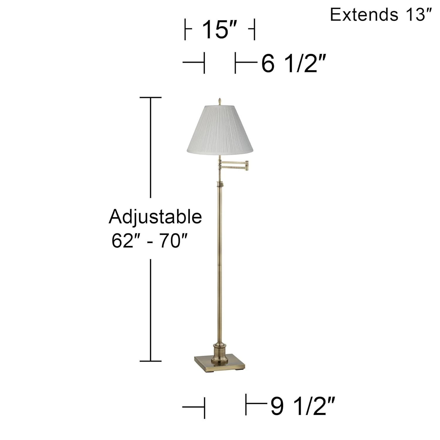 360 Lighting Chic Swing Arm Floor Lamp 70" Tall Antique Brass White Mushroom Pleated Empire Shade for Living Room Reading Bedroom Office