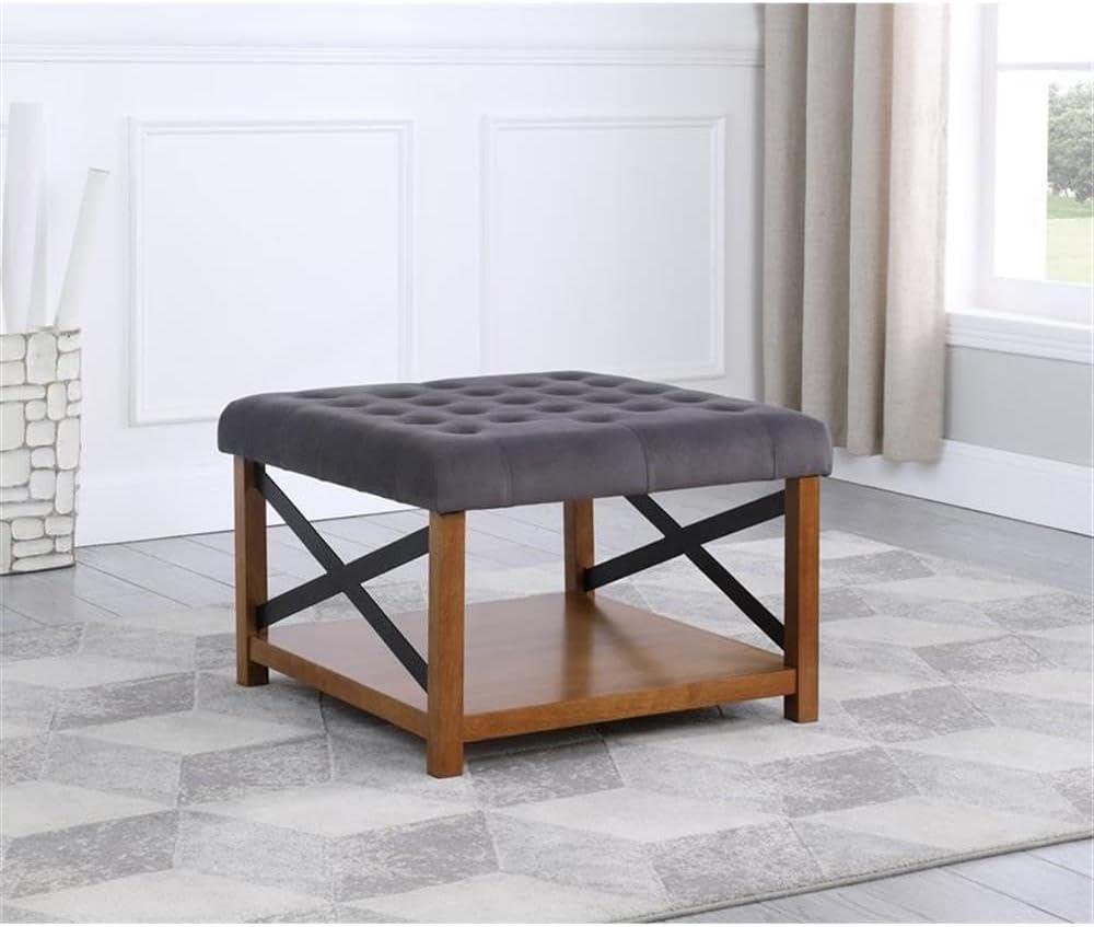 Classic Tufted Gray Fabric Ottoman with Wooden Storage - 31''