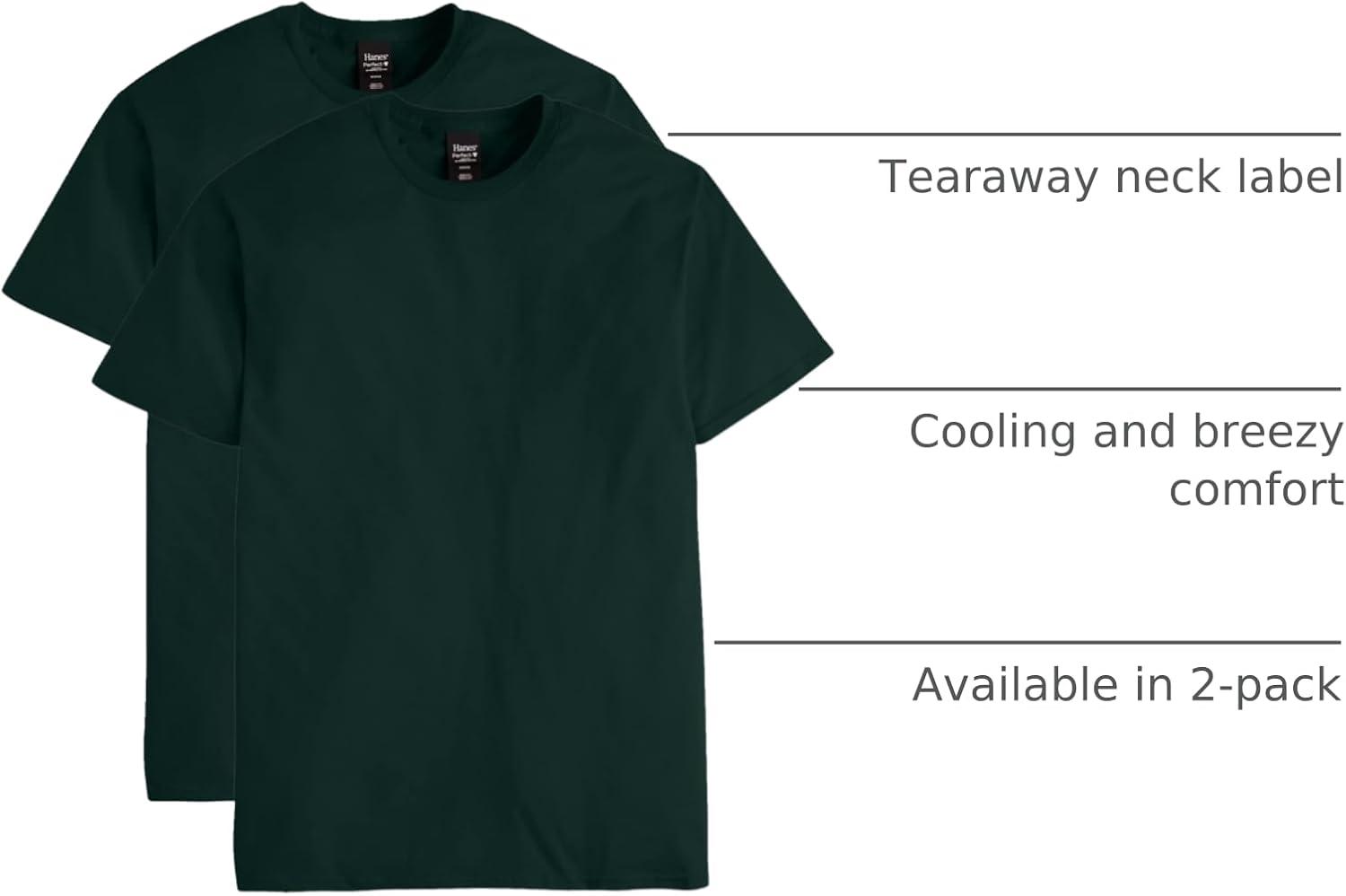 Hanes Short Sleeve T-Shirt 2-Pack Mens Perfect-T Tee Lightweight Cotton sz S-3XL