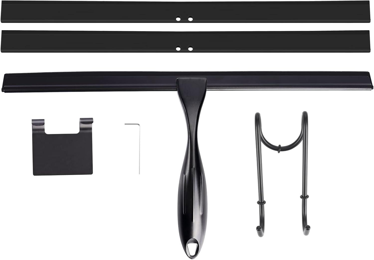 14'' Shower Squeegee, TOOVEM Squeegee for Shower Glass Door for Glass Doors, Windows, Bathroom, Car Windshield, Black