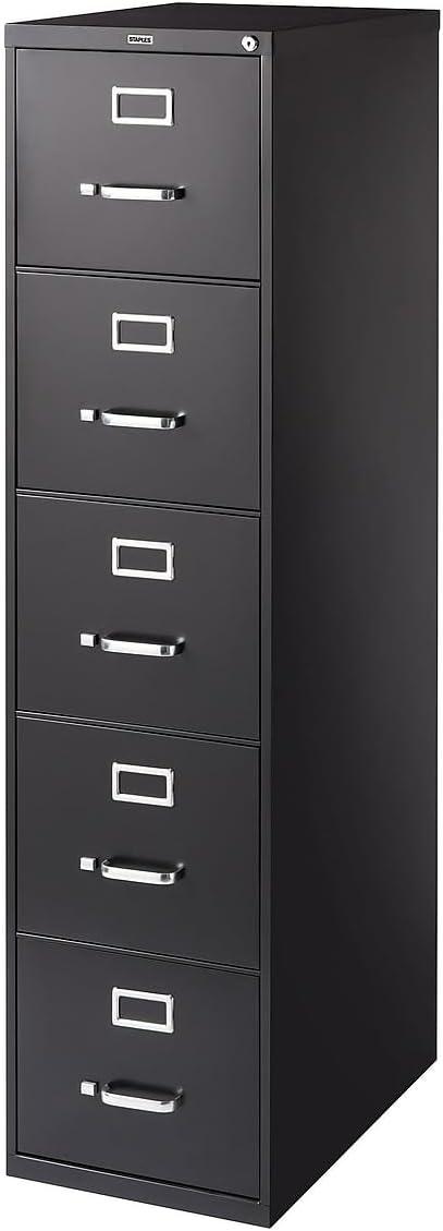 Black Steel 5-Drawer Lockable Vertical Filing Cabinet