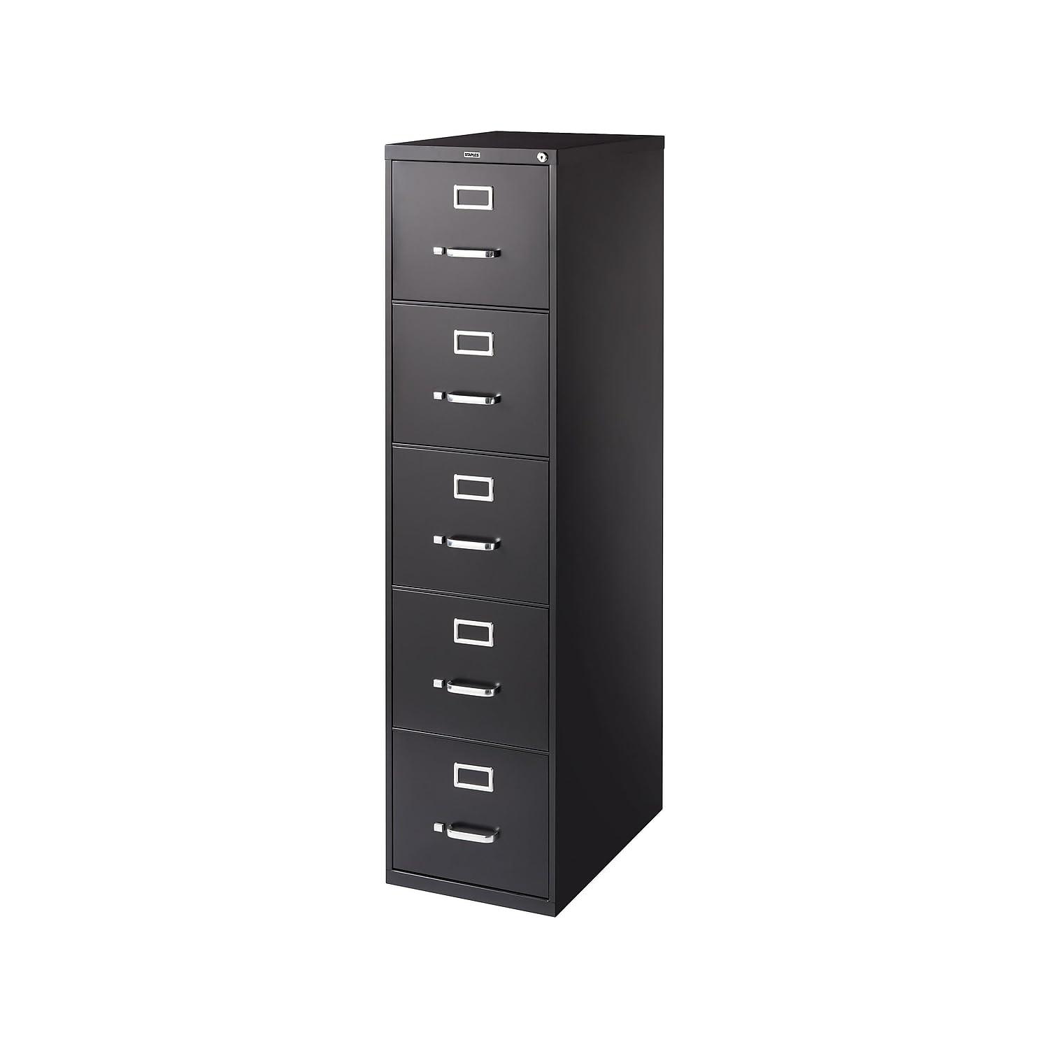 Black Steel 5-Drawer Lockable Vertical Filing Cabinet