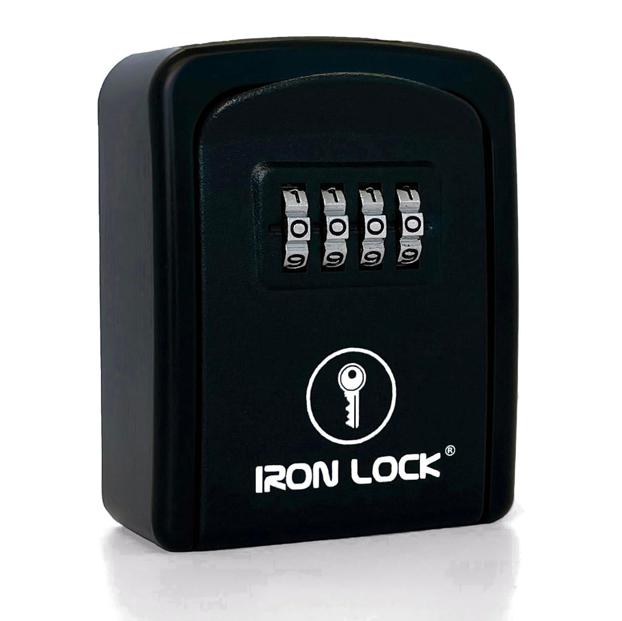 Iron Lock - Small Wall Mount Key Lock Box with 4-Digit Combo Resettable Code, Waterproof Lockbox