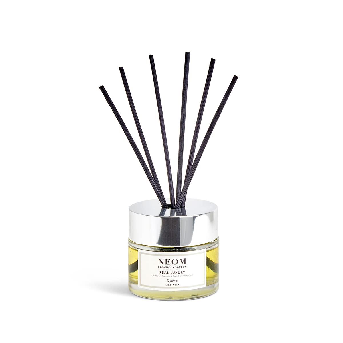NEOM Real Luxury Reed Diffuser, 3,38fl oz | Lavender, Rosewood & Jasmine Essential Oil Blends | 100% Natural Fragrance | Relaxing Scent |