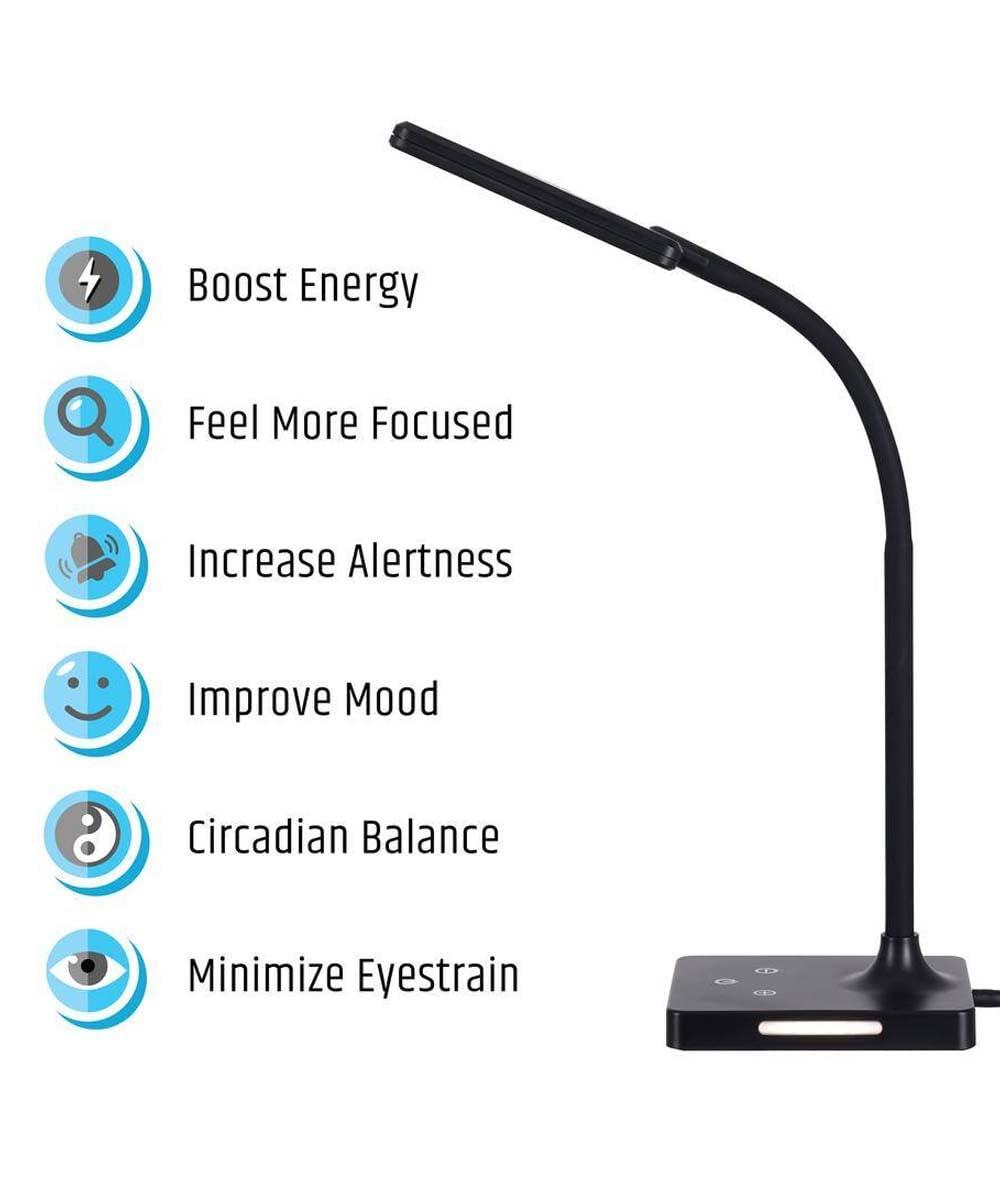 Brilli 21"H Charge Up Circadian LED Desk Lamp (Set of 2), Black Finish with Touch Switch, Night Light on Base