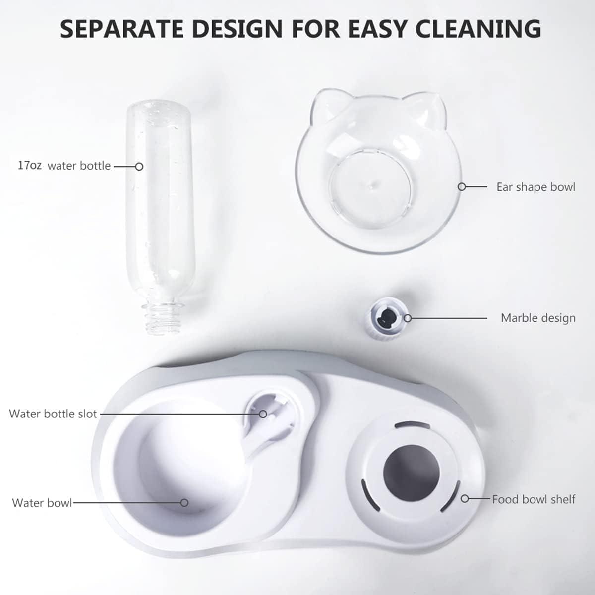 MILIFUN Double Dog Cat YYF14 Bowls - Pets Water and Food Bowl Set, 15°Tilted Water and Food Bowl Set with Automatic Waterer Bottle for Small or Medium Size Dogs Cats