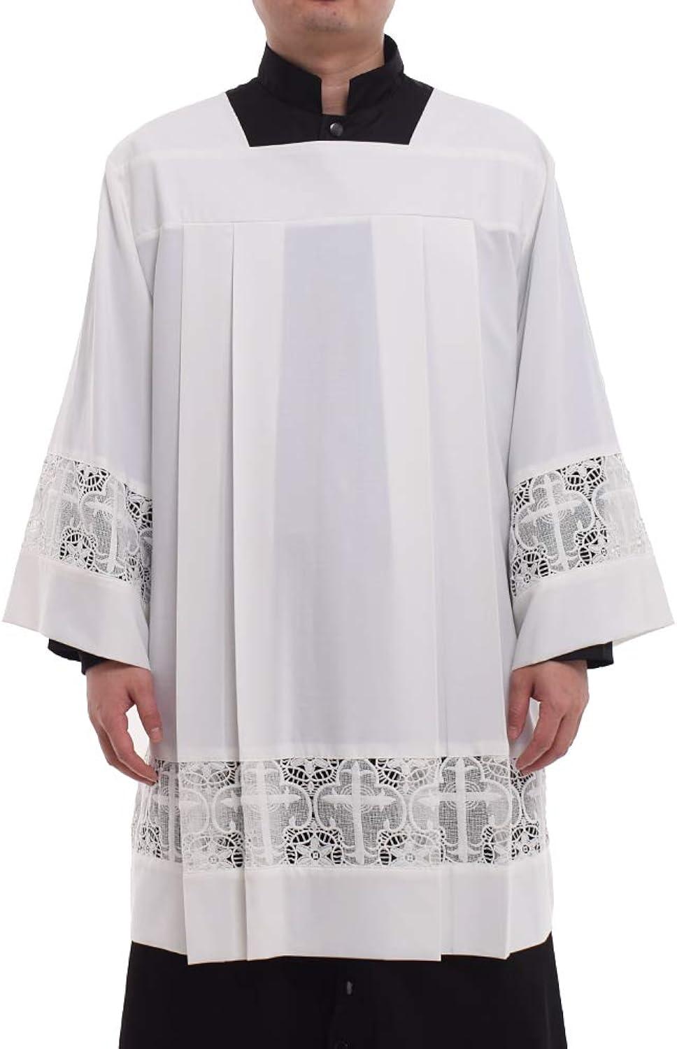 BLESSUME Catholic Pleated Lace Surplice Liturgical Cotta Vestment