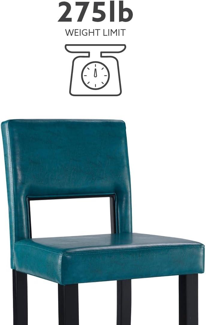 30" Vega Padded Back and Seat Faux Leather Barstool Blue - Linon: Upholstered, Rubberwood Legs, Fixed Height