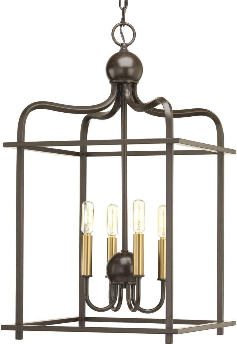 Progress Lighting, Assembly Hall, 4-Light Foyer Pendant, Brushed Nickel, Open Caged Design, Canopy Included