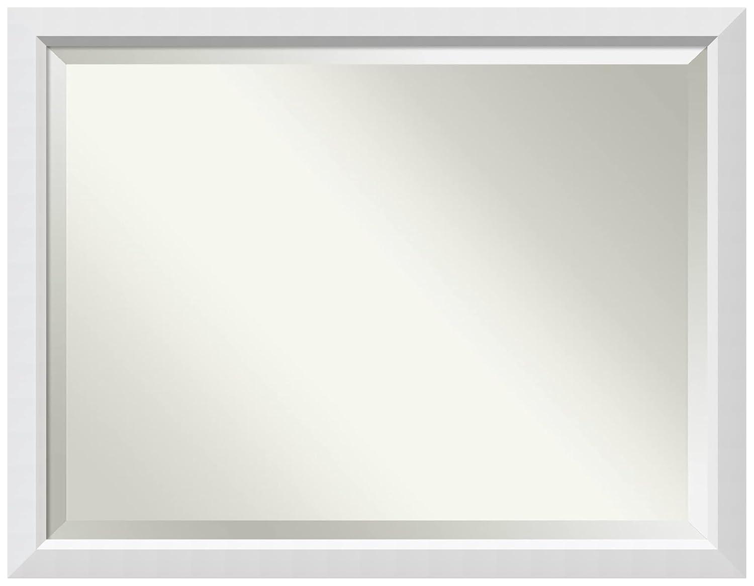 33" x 27" Alexandria White Wash Framed Wall Mirror - Amanti Art: Beveled, No Assembly Required