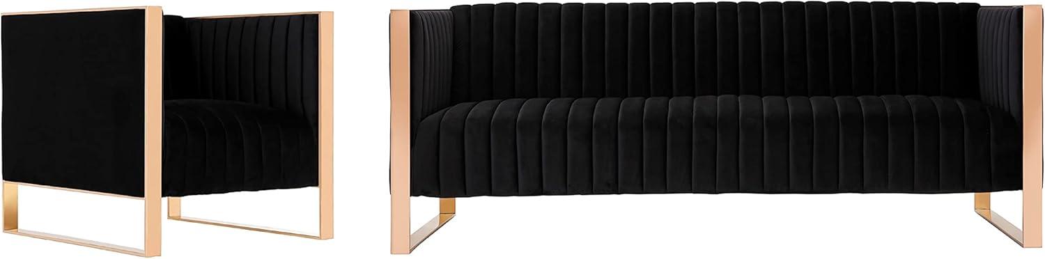 Manhattan Comfort Trillium 2-Piece Velvet Sofa & Armchair Set in Black