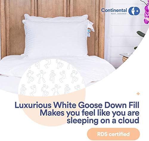 ContinentalBedding 700 Fill Power 100% White Goose Down Bed Pillows 100% Cotton Firm, Medium and Soft (1 Pillow)