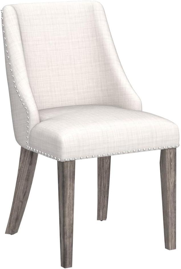 Guyou Dining Chairs Set of 2, Mid Century Modern Linen Upholstered Farmhouse Side Chairs with Nailhead and High Back for Kitchen Restaurant, Grey