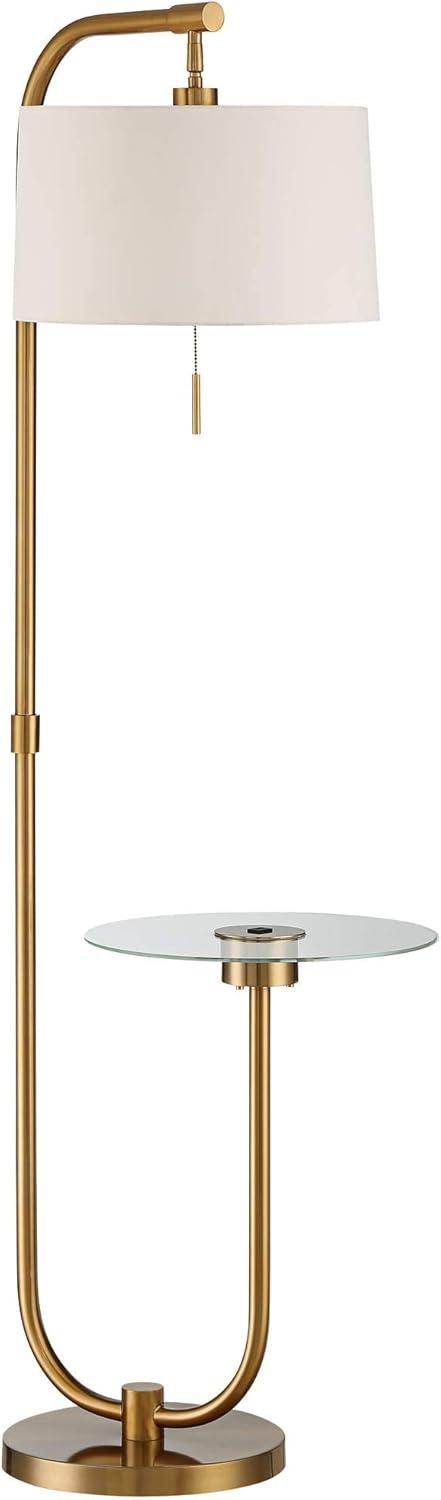 Possini Euro Design Volta Modern Floor Lamp with Tray Table 66" Tall Brass USB Charging Port White Drum Shade for Living Room Bedroom Office House