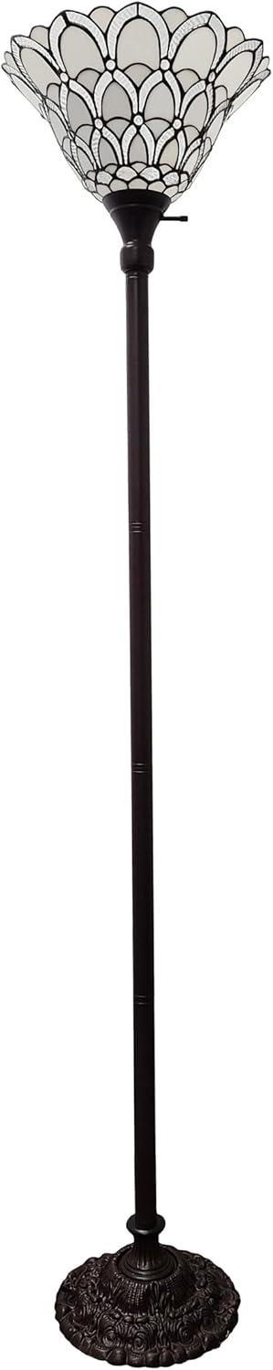 Elegant Peacock 69" Bronze Torchiere Floor Lamp with Stained Glass