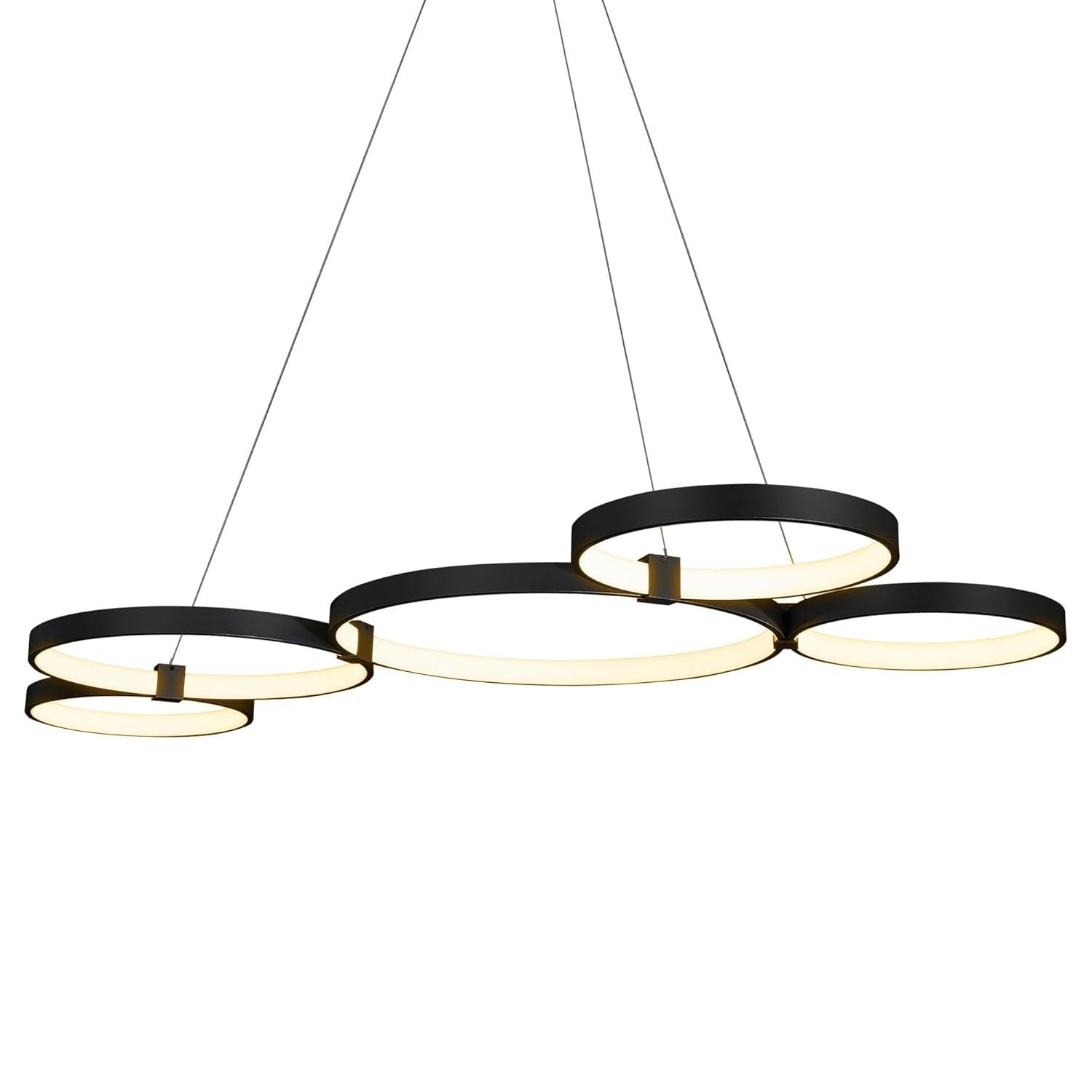 Capella 50-Inch Black Modern LED Multi-Ring Adjustable Chandelier