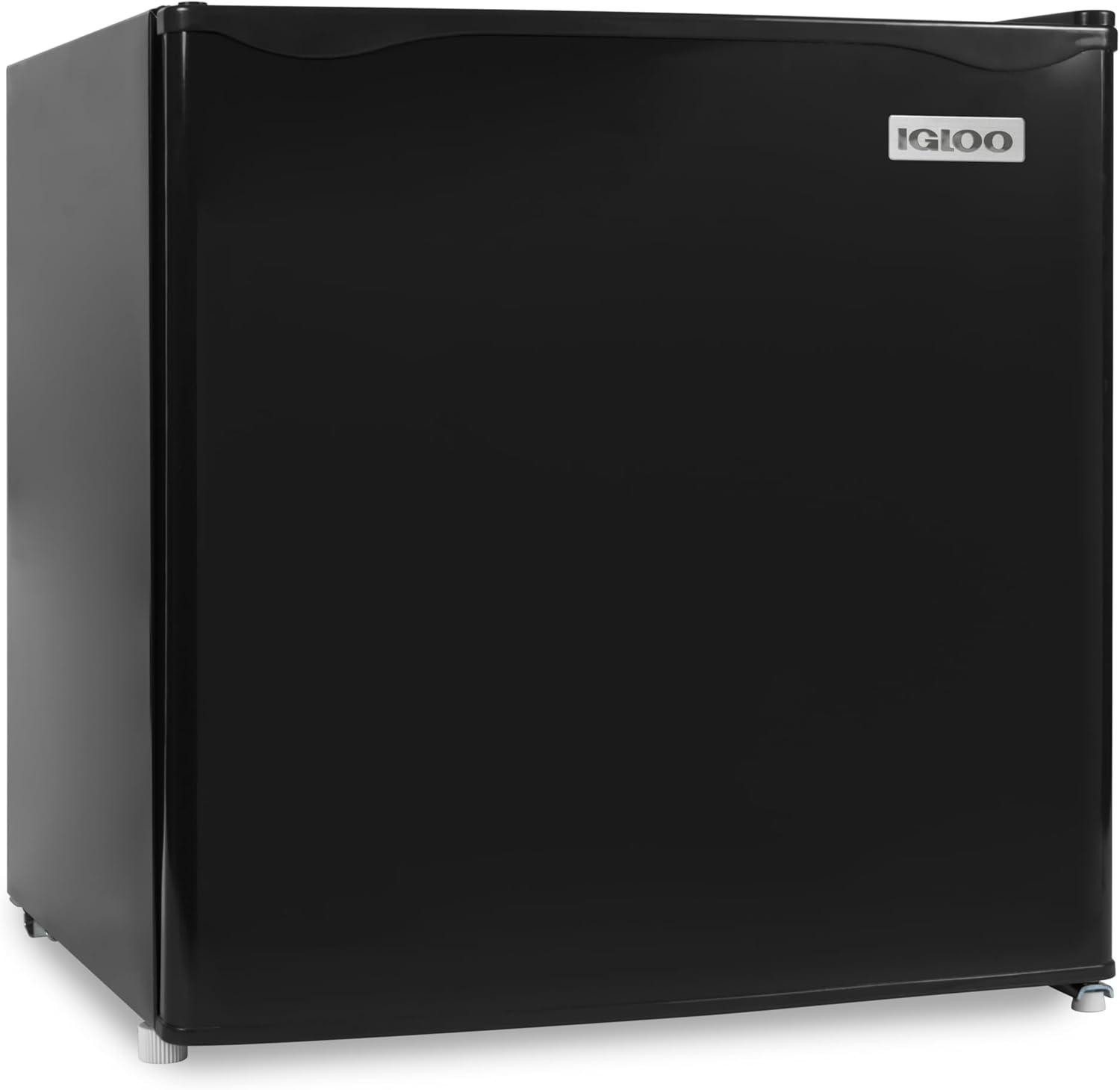 Igloo 1.6 Cu.Ft. Refrigerator With Freezer, adjustable thermostat, glass shelves, adjustable feet, includes ice scraper, ice cube tray, and freezer drip tray, Black