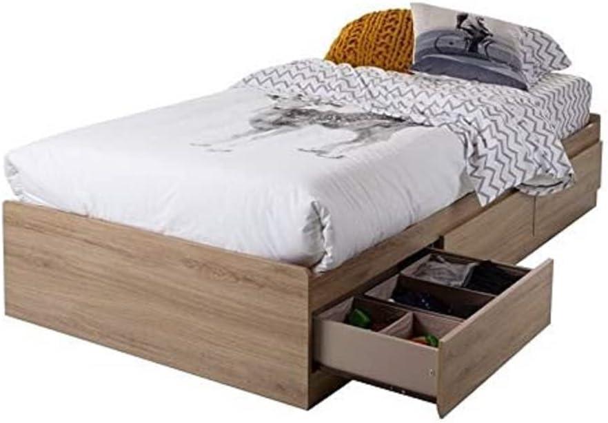 Rustic Oak Twin Wood Platform Bed with Storage Drawers